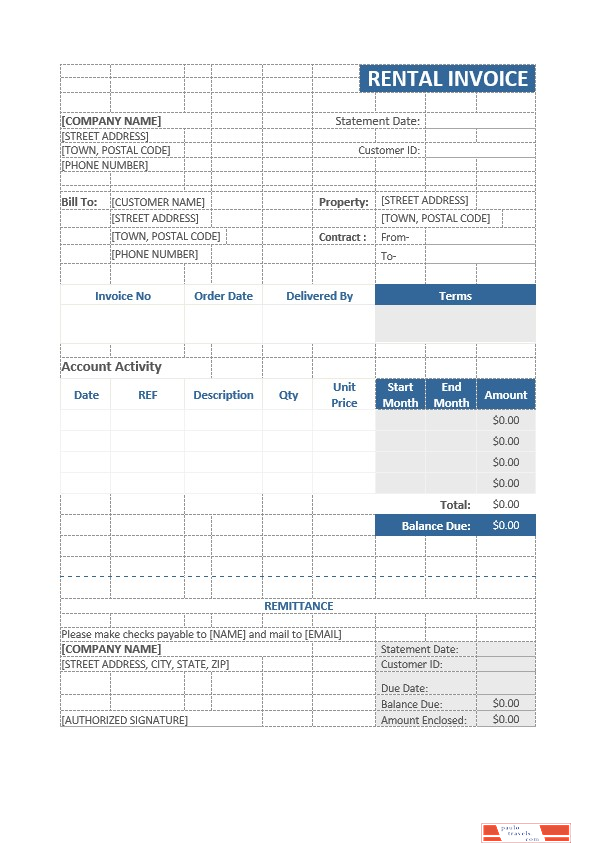 Sample Rental Invoice Template PSD template
